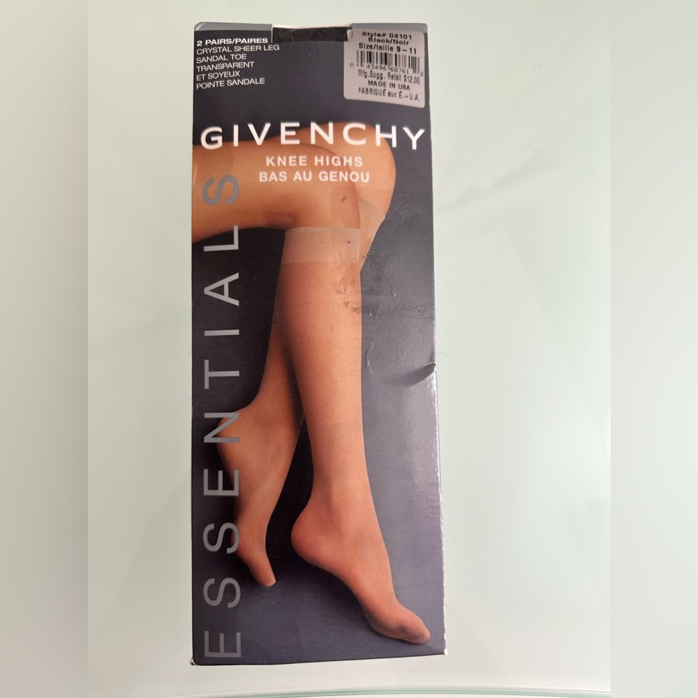 GIVENCHY 2-Pair Pack KNEE HIGHS Crystal SHEER Leg Sandal Toe 9-11 BLACK